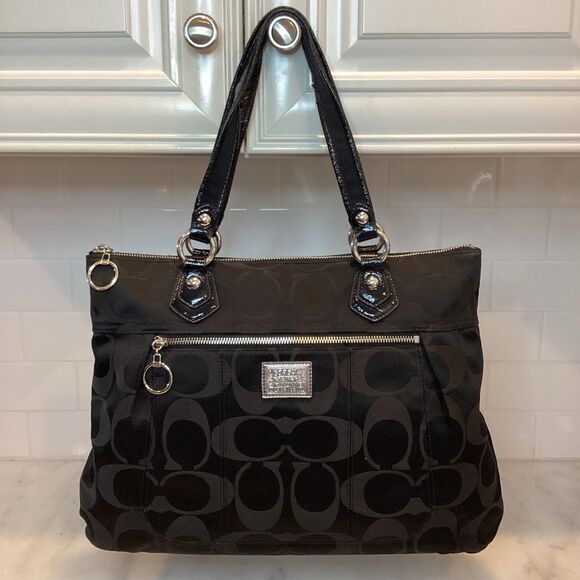 Coach Poppy Signature Jacquard Glam Tote Shoulder Bag - Picture 1 of 14